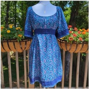 Betsey Johnson 2000s Silk Blue and Pink Floral Dress